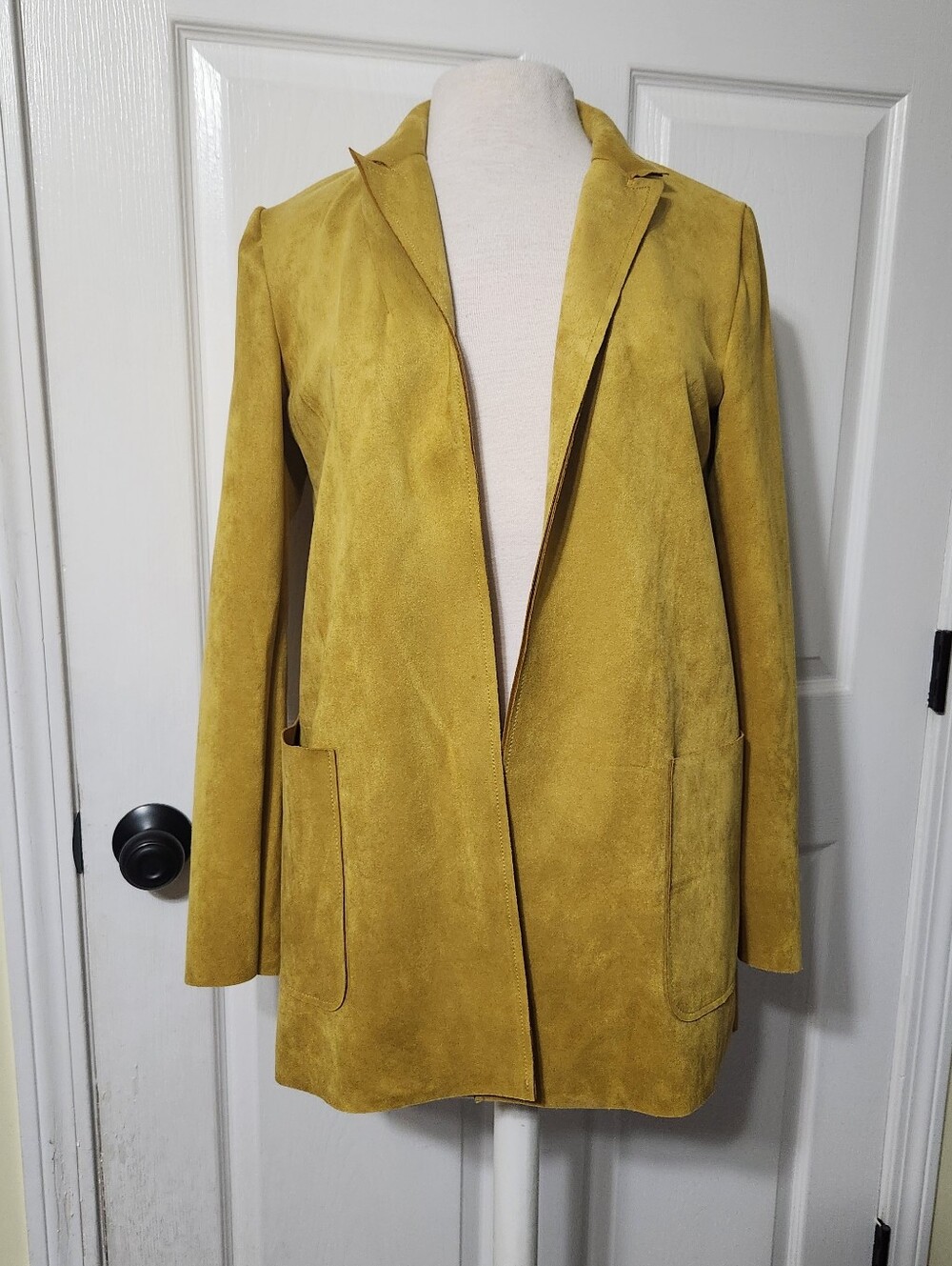 Premise Vegan Suede Open-Front Blazer In Mustard, Size SP